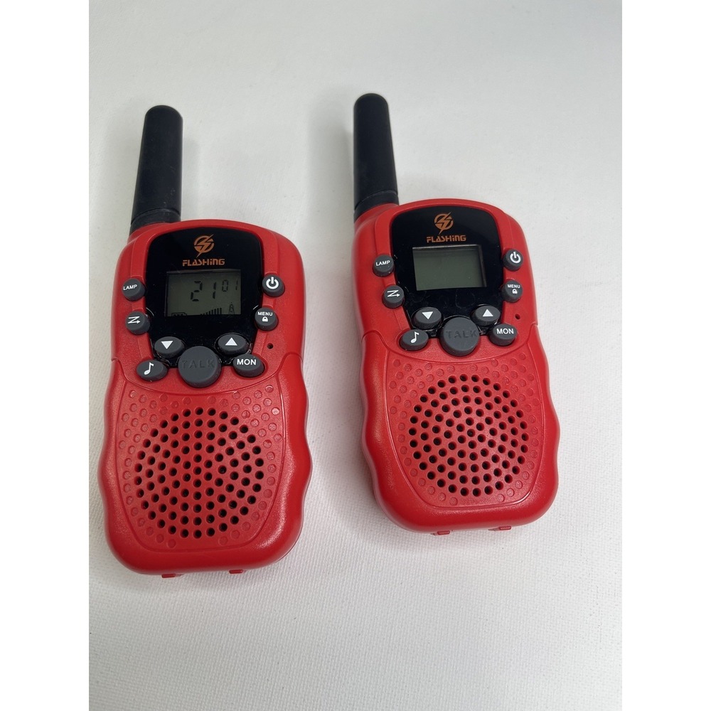 Two Red Walkie Talkies for Kids Ages 3-12 With Flashlights And Alert Button